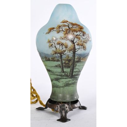 DAUM in NANCY. RARE VEILLEUSE LAMP in acid-etched...