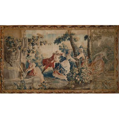 AUBUSSON. JOLIE TAPISSERIE en laine et soie...