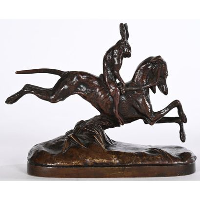 BOYER Emile. (1877-1948). «Lièvre chevauchant...