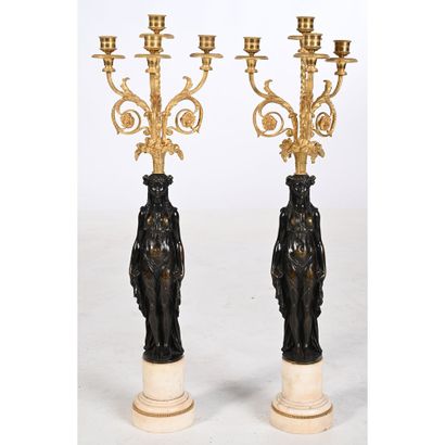 LARGE PAIR OF EMPIRE CANDELABRES in bronze...