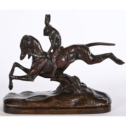 BOYER Emile. (1877-1948). «Lièvre chevauchant...