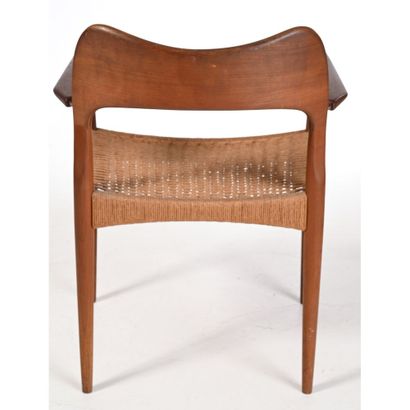 Teak office chair with woven rope seat. Rounded...