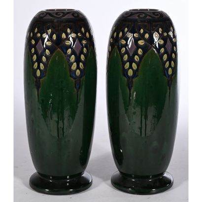 MONTIERES. Pair of Art Deco glazed ceramic...