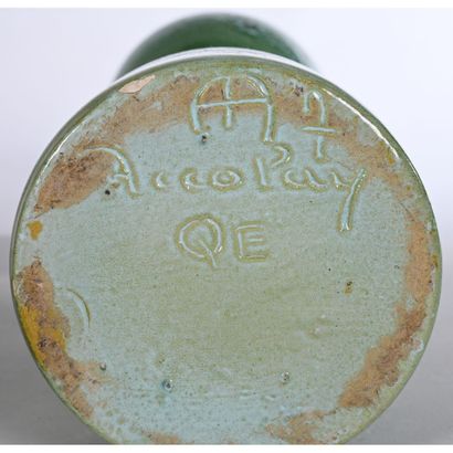 ACCOLAY. Original vase in iridescent green...