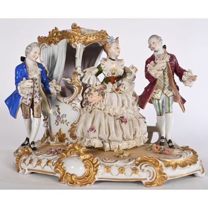 Porcelain GROUPE depicting gallants surrounding...