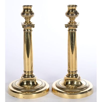 PAIR OF EMPIRE CANDLES in gilt bronze with...