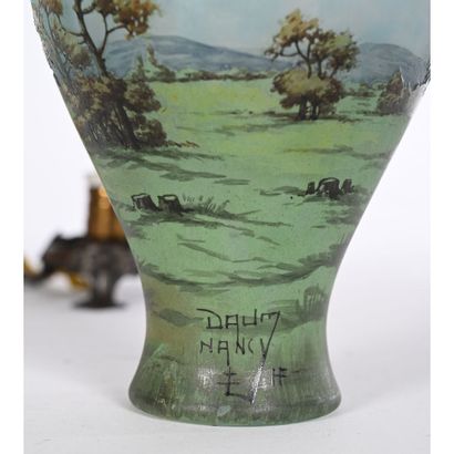 DAUM in NANCY. RARE VEILLEUSE LAMP in acid-etched...