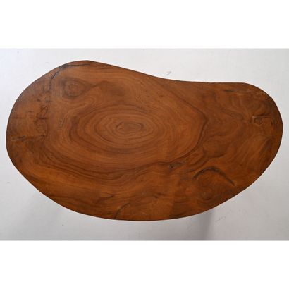 LOW TABLE with olive wood top. Wrought-iron...