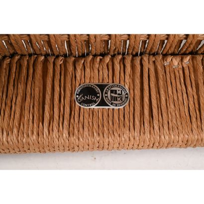 Teak office chair with woven rope seat. Rounded...