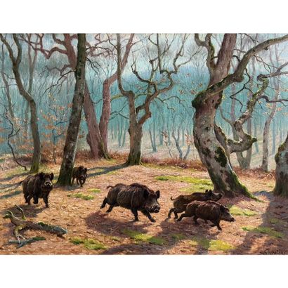 ROTIG Georges Frédérick. (1873-1961). «Sangliers...
