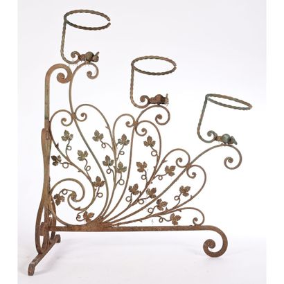 Iron PLANT HOLDER with floral design. Circa...