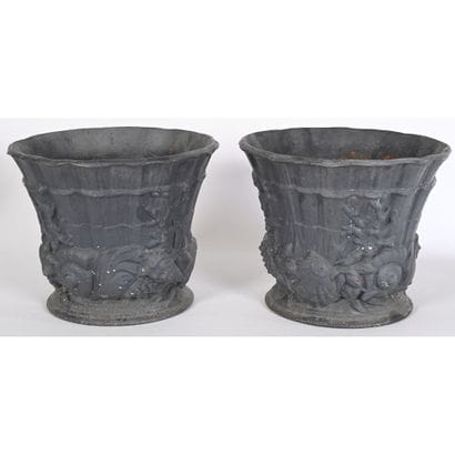 PAIR OF JARDINIERES in cast iron decorated...