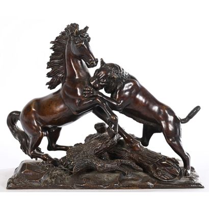 ANONYME fin XIXè. «Lion attaquant un cheval»....