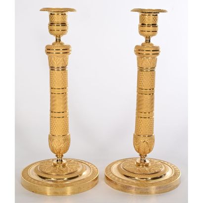 PAIR OF EMPIRE CANDLES in bronze in its original...