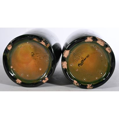 MONTIERES. Pair of Art Deco glazed ceramic...