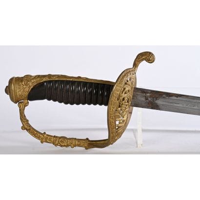 MARINE OFFICER'S SABER. Horn handle. Chased...