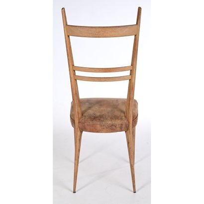 ROSET. 6 CHAISES à haut dossier en frêne...