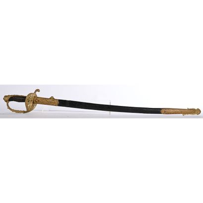 MARINE OFFICER'S SABER. Horn handle. Chased...