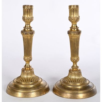 PAIR OF LOUIS XVI Gilt bronze BOUGEOIRS with...