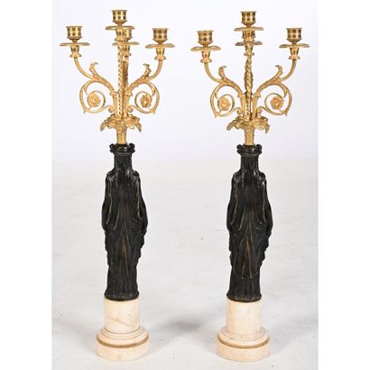 LARGE PAIR OF EMPIRE CANDELABRES in bronze...