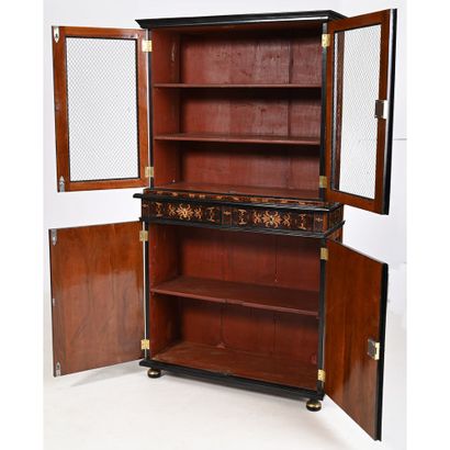 BIBLIOTHEQUE A 2 CORPS LOUIS XIV en placage...