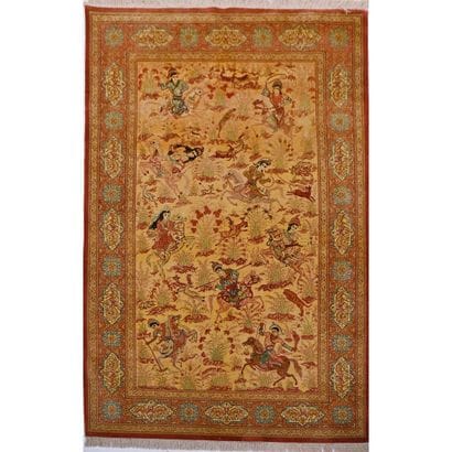 GHOUM. BEAUTIFUL SILK RUG decorated with...