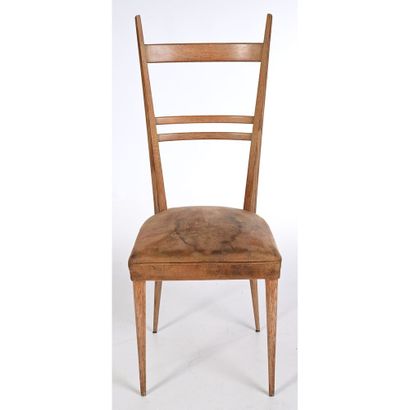 ROSET. 6 CHAISES à haut dossier en frêne...