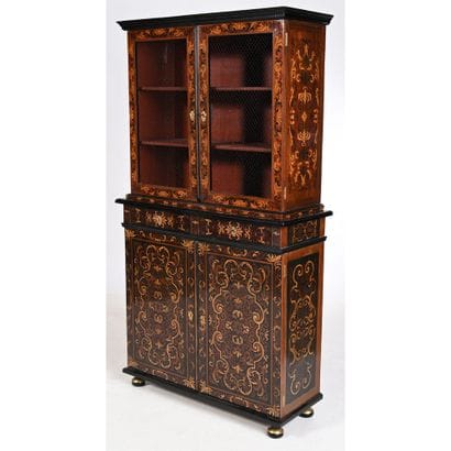 BIBLIOTHEQUE A 2 CORPS LOUIS XIV en placage...