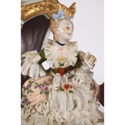 Porcelain GROUPE depicting gallants surrounding...