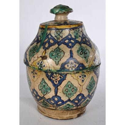 Tunisian ceramic covered POT. Lid (broken...