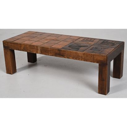 BLIN Jacques. TABLE BASSE à carreaux en céramique...