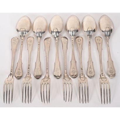 SERIE DE 6 COUVERTS en argent massif aux...