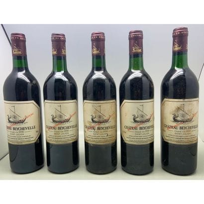 5 Btles Château BEYCHEVELLE, 1990. (Etiquettes...