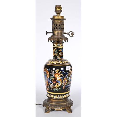 GIEN. PIED DE LAMPE en céramique polychrome...