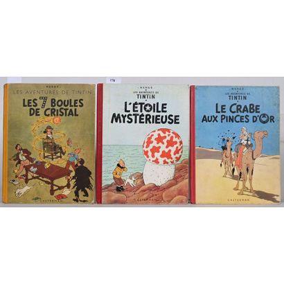 HERGE. Les aventures de Tintin. 3 ouvrages...