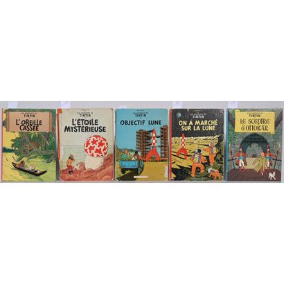 HERGE. Les aventures de Tintin. 5 volumes...