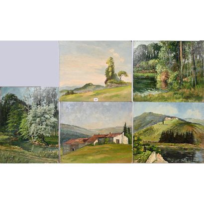 DOUET Pierre. Ensemble de 5 tableaux représentant...