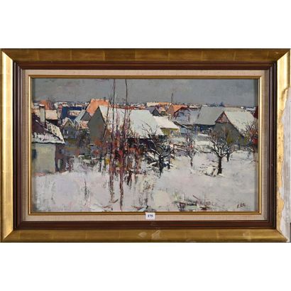 VETTER René. «Village sous la neige». Huile...