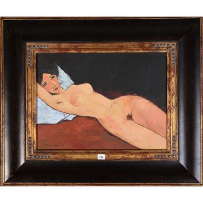 HENNESSI. «Modèle nu allongé». Huile sur...