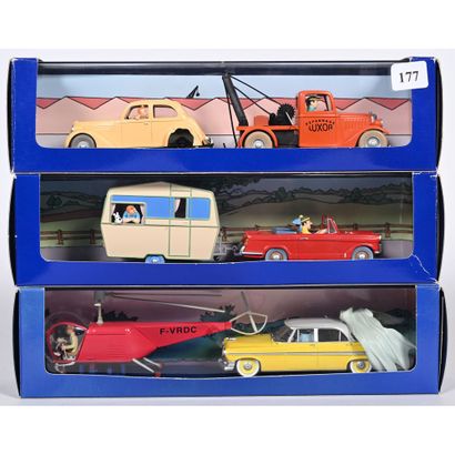 Tintin en voiture. 3 modèles représentant...