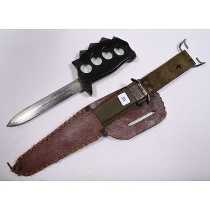 POIGNARD Knuckle Knife Mircat cuir et fourreau...