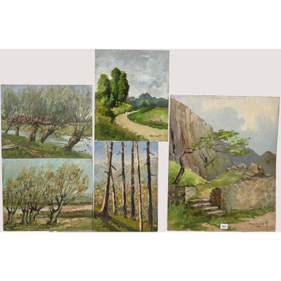DOUET Pierre. Ensemble de 5 tableaux représentant...