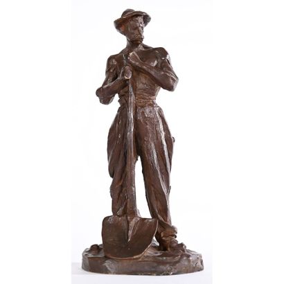 DALOU Jules Aimé. (1838-1902). «Homme appuyé...