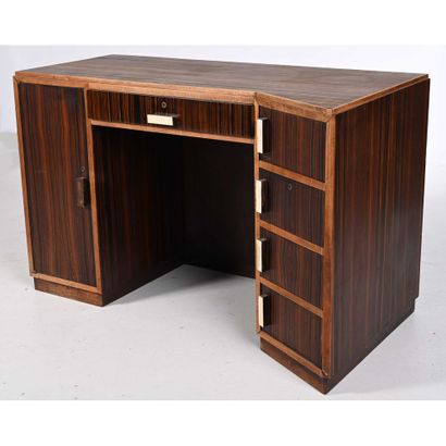 BUREAU ART DECO de forme géométrique en placage...