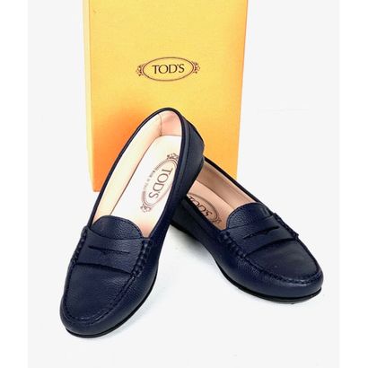 TOD'S. Navy blue grained leather loafers....