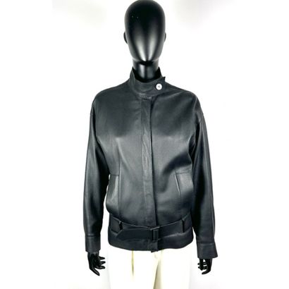 HERMES Paris. Black decerf leather jacket....