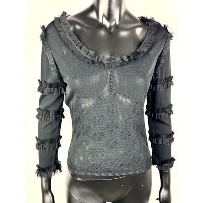 CHANEL. Top in black viscose lace, oval neckline...