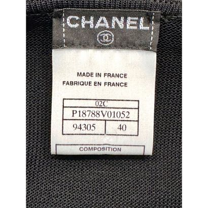 CHANEL. Top in black viscose lace, oval neckline...