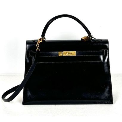 HERMES Paris. Kelly bag (32cm) in black box....