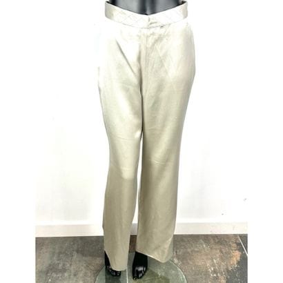 CHANEL. Soft silk pants in silver-pearl grey....